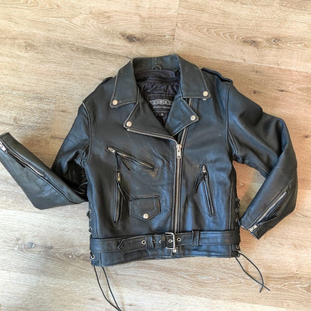 Vintage Leather Moto Jacket Black UNIK Women's Size 6